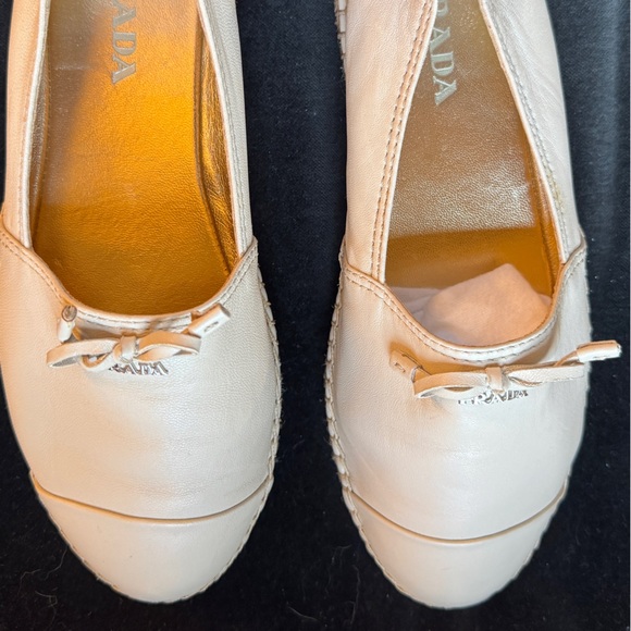 PRADA Beige Leather Espadrilles Shoes Bow Detail - Size US 8.5; EU 38.5 - Picture 1 of 8